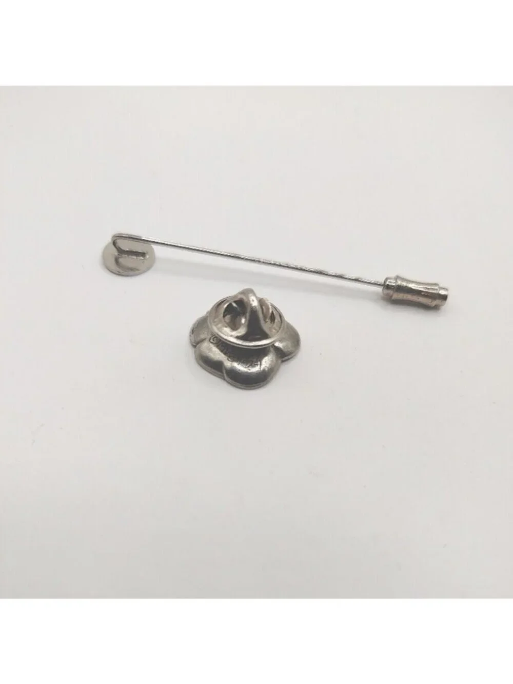Lot Of 2/stick Pin Silver Tone Signed MV31984 Ying Yang pansy VTG